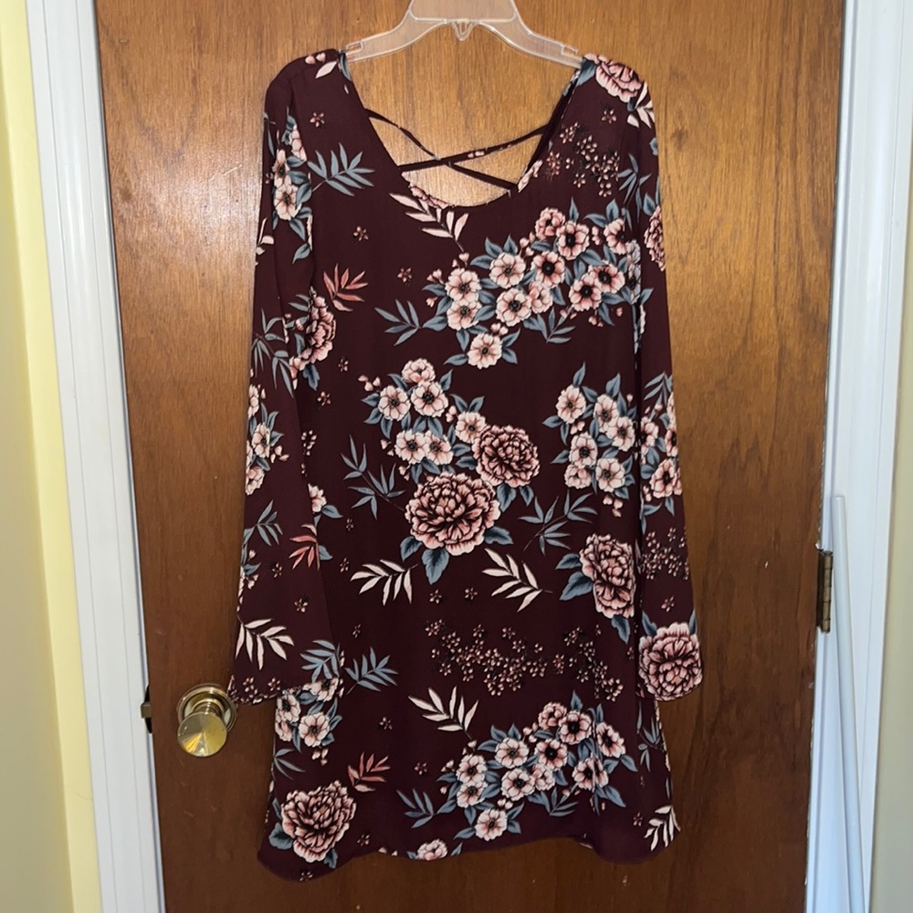 Long sleeve maroon floral dress